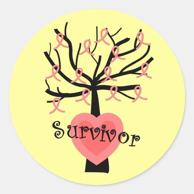 Adesivo Redondo Presentes de Sobrevivência do Câncer da Mama—Desig (Frente)