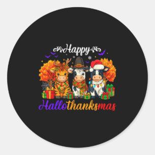 Adesivo Redondo Presentes de Vacas Feliz Hallothanksmas Para Fazen