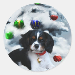 Adesivo Redondo Presentes descuidados do Natal do Spaniel de rei