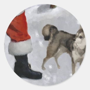 Adesivo Redondo Presentes do Alasca do Natal de Klee Kai