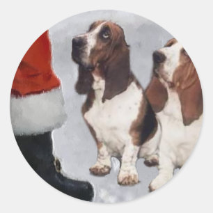 Adesivo Redondo Presentes do Natal de Basset Hound