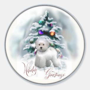 Adesivo Redondo Presentes do Natal de Bichon Frise