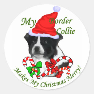 Adesivo Redondo Presentes do Natal de border collie
