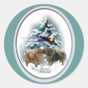 Adesivo Redondo Presentes do Natal de Pomeranian