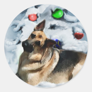 Adesivo Redondo Presentes do Natal do german shepherd