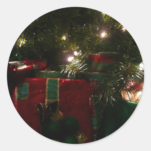 Adesivo Redondo Presentes sob o Natal em árvore (Frente)