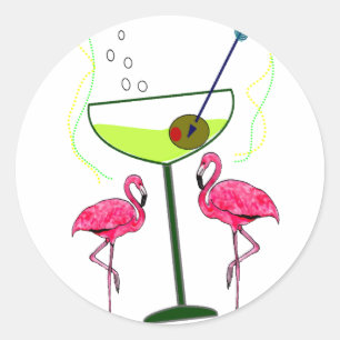 Adesivo Redondo Presentes tropicais da arte do flamingo