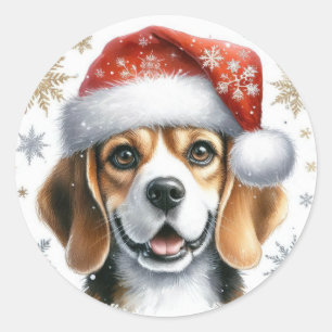 Adesivo Redondo Presépio de Cachorro com Chapéu de Papai Noel para