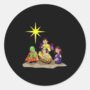 Adesivo Redondo Presépio de Natal Cristão Menino Jesus Manjedoura