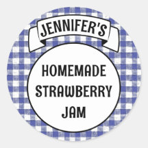 Preserva Jam Jelly Jar Blue Xadrez Gingham Label