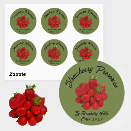 Adesivo Redondo Preservar Morango Fotográfico Embalagem Verde