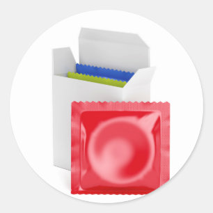 Adesivo Redondo Preservativos no fundo branco