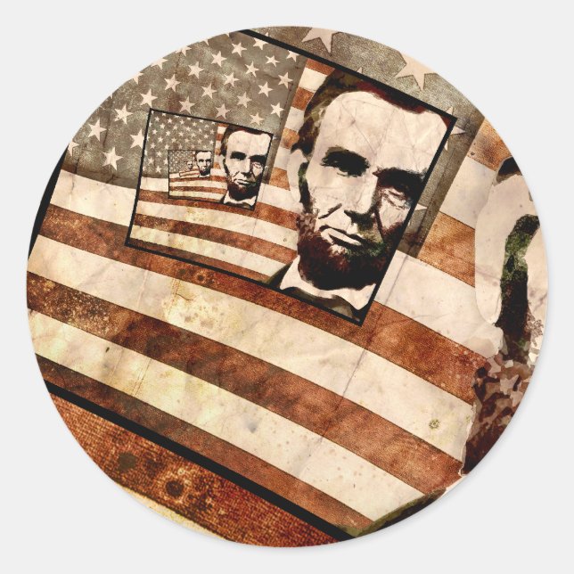 Adesivo Redondo Presidente Abraham Lincoln Bandeira Patriótica (Frente)