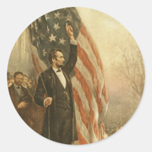 Adesivo Redondo Presidente Abraham Lincoln sob a bandeira
