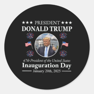 Adesivo Redondo Presidente Donald Trump Inauguração Dia 2025