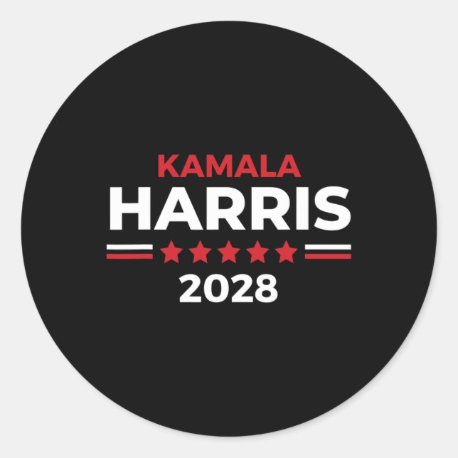 Adesivo Redondo Presidente Kamala Harris Para O Presidente 2028 (Frente)