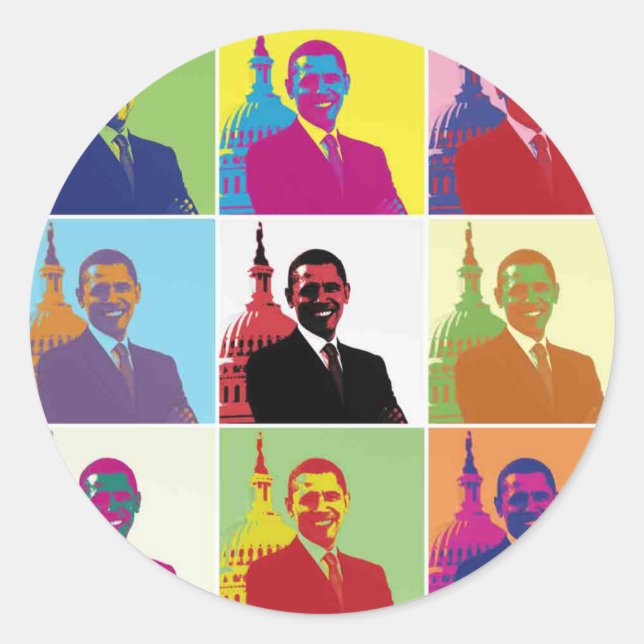 Adesivo Redondo Presidente Obama Pop Art (Frente)