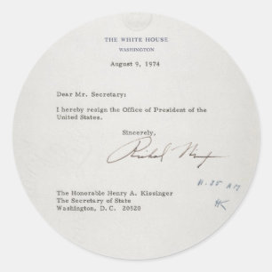 Adesivo Redondo Presidente Richard M. Nixon - Carta de Renúncia