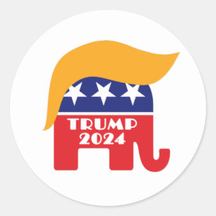 Adesivo Redondo Presidente Trump 2024 Republicano Elefante Logotip