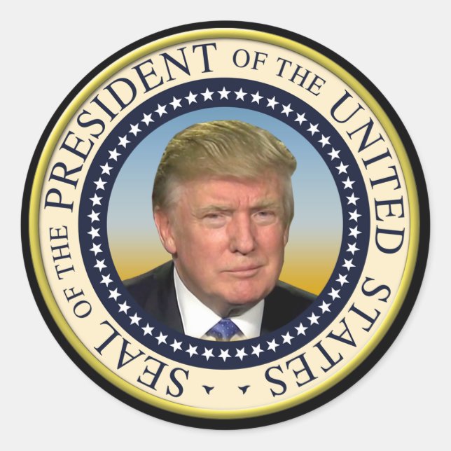 Adesivo Redondo Presidente Trump Foto Presidencial Seal (Frente)