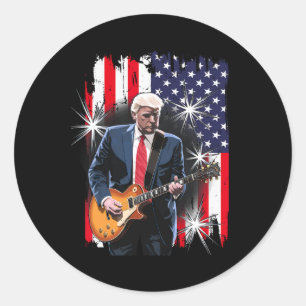 Adesivo Redondo Presidente Trump Tocando Violão Conosco Flag Ckgro