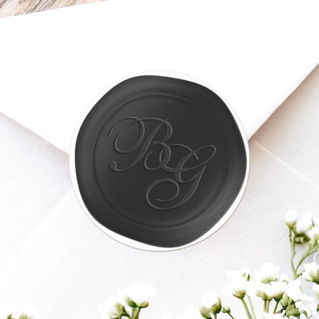 Adesivo Redondo Preto 2 letras Monograma Faux Cera Stickers (Achieve the elegance of a wax seal without the hassle or mess with these faux wax flat stickers)
