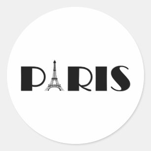 Adesivo Redondo Preto & branco de Paris da torre Eiffel