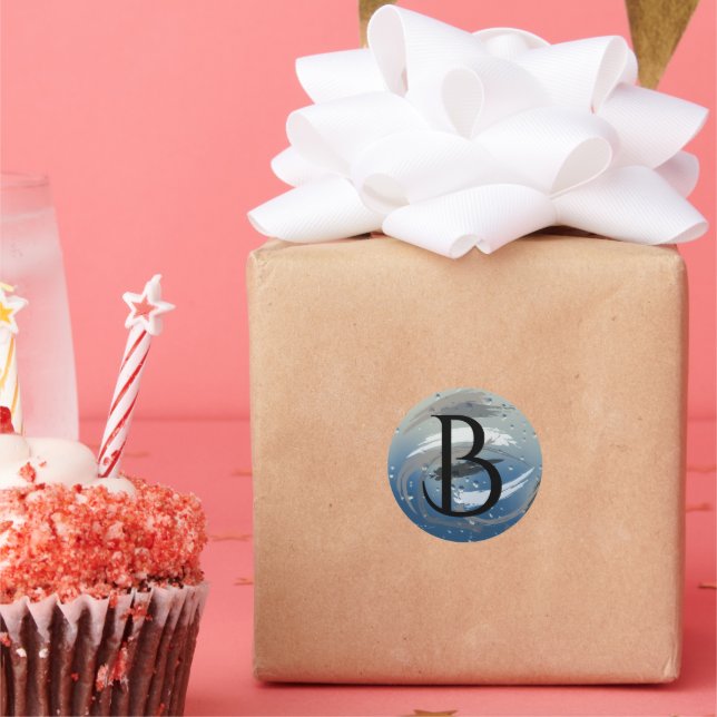 Adesivo Redondo Preto, branco e Cinza Brushstrokes B Monograma (Festa)