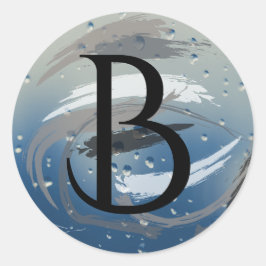 Adesivo Redondo Preto, branco e Cinza Brushstrokes B Monograma