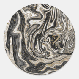 Adesivo Redondo Preto Branco e Dourado Chic Swirl Casamento Modern