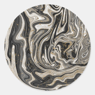Adesivo Redondo Preto Branco e Dourado Chic Swirl Moderno Casament