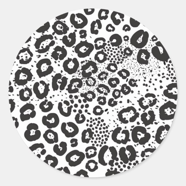 Adesivo Redondo Preto-Branco Impressão de Neve Leopardo Chita (Frente)