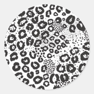Adesivo Redondo Preto-Branco Impressão de Neve Leopardo Chita