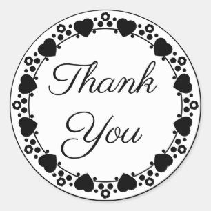 Adesivo Redondo Preto, Branco Obrigado Chá de panela de Casamento 