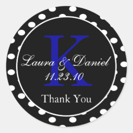 Adesivo Redondo Preto-Cinto Branco Bolinhas Azul, Favor do Monogra