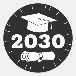 Adesivo Redondo Preto clássico do diploma do boné do ano do