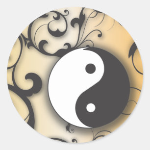 Adesivo Redondo Preto com Yin e Yang de bronze com roldanas