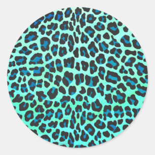 Adesivo Redondo Preto do leopardo e impressão da cerceta