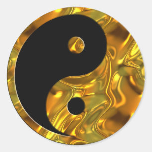 Adesivo Redondo Preto do OURO de Yin & de Yang
