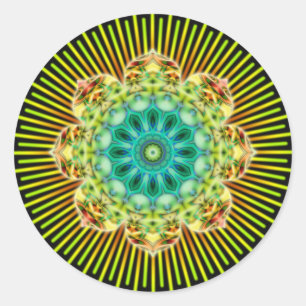 Adesivo Redondo Preto do verde amarelo da mandala