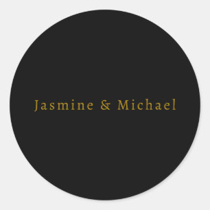 Adesivo Redondo Preto & Dourado Cute Minimalista Nome Próprio