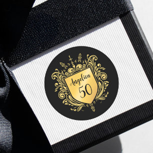 Adesivo Redondo Preto Dourado Personalizado