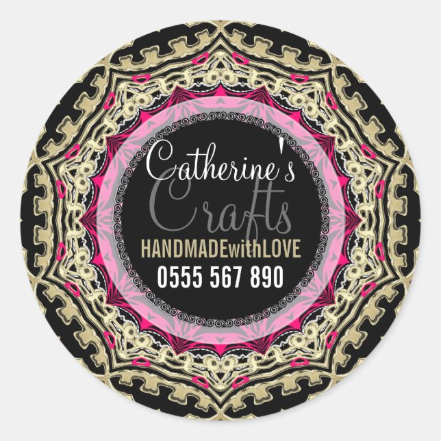 Adesivo Redondo Preto+Dourado Rosa: Vinheta do Produto Comercial (Frente)