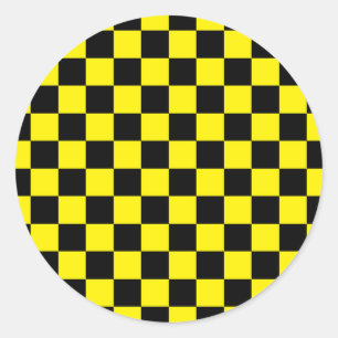 Adesivo Redondo Preto e amarelo Checkered