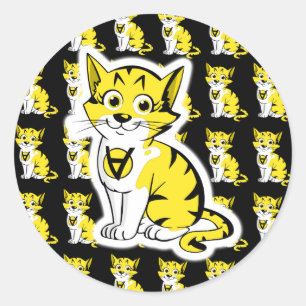 Adesivo Redondo Preto e amarelo do teste padrão de Anarkitty AnCa