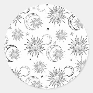 Adesivo Redondo Preto e Branco Aniversário Celestial Sol Caprichos