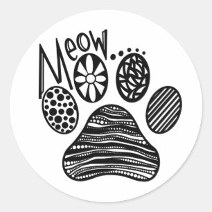 Adesivo Redondo Preto e Branco da Pata MEOW