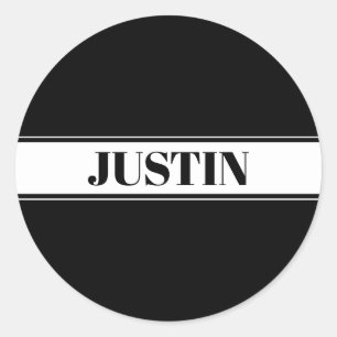Adesivo Redondo Preto e Branco Faixa com Nome Personalizado