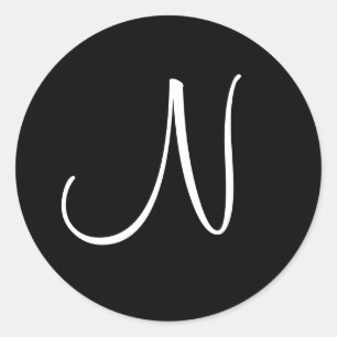 Adesivo Redondo Preto e Branco Inicial N - Personalizado