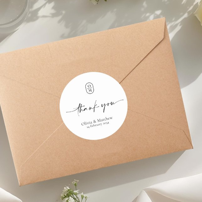 Adesivo Redondo Preto e Branco | Monograma de Casamento Chic & Mod (Criador carregado)